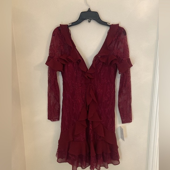 NWT For Love And Lemons Burgundy Daphne Lace Mini Dress - Picture 4 of 10